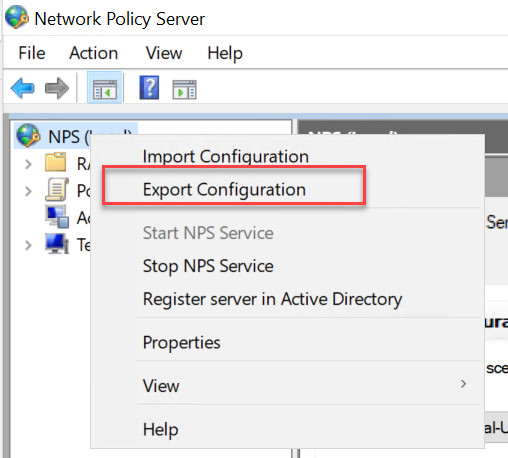 Export Configuration im Windows NPS