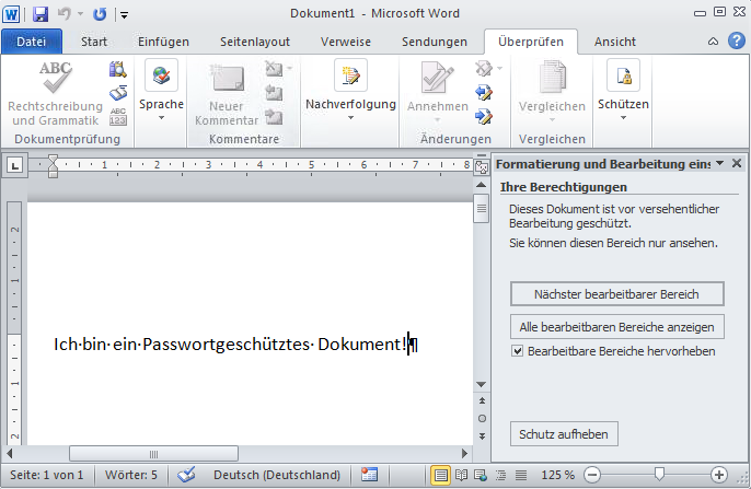 Das entsperrte Word-Dokument lässt sich bearbeiten